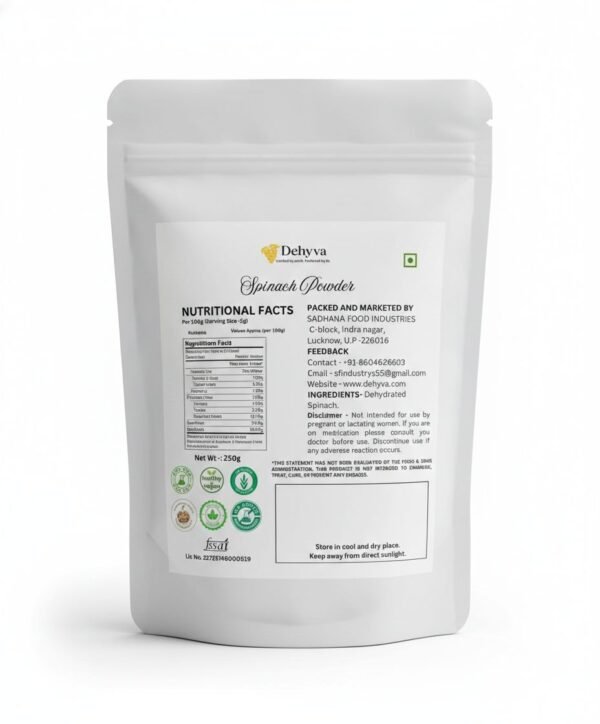 Spinach Powder 250g | 100% Natural, Pure & Sun-Dried | No Added Preservatives or Colors | Rich in Iron, Calcium & Antioxidants | Boosts Immunity & Energy | Ideal for Smoothies, Soups, Parathas & Health Drinks | Gluten-Free, Vegan & Chemical-Free Spinach Leaf Powder